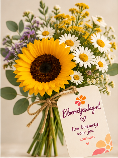 Digitaal Bloemetjesdag-bloemetje met een zonnebloem